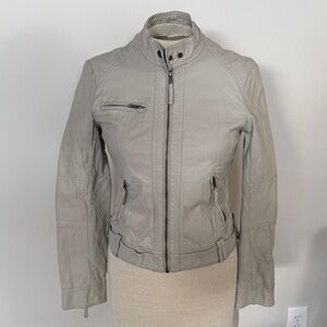 Joe Fresh Women's Light Cream/Grey Leather Jacket